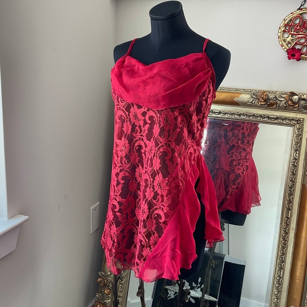 Vintage Ruffle VTG Shirley of Hollywood Floral Lace Cowl Neck Babydoll Size M